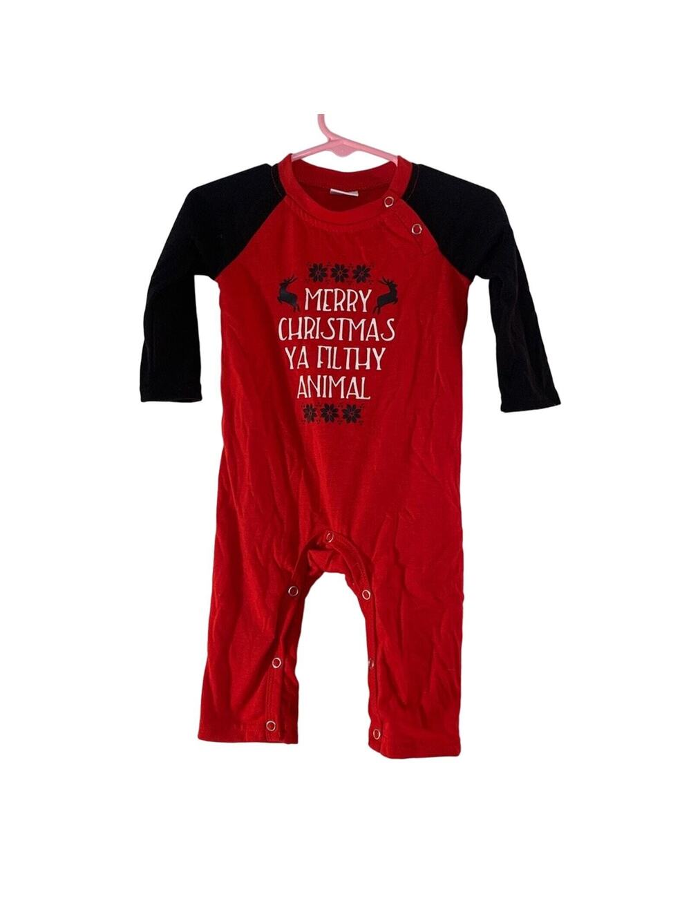 PATPAT Boy’s “Merry Christmas Ya Filthy Animal” Red/Black One Piece/Size: 3-6 Mo